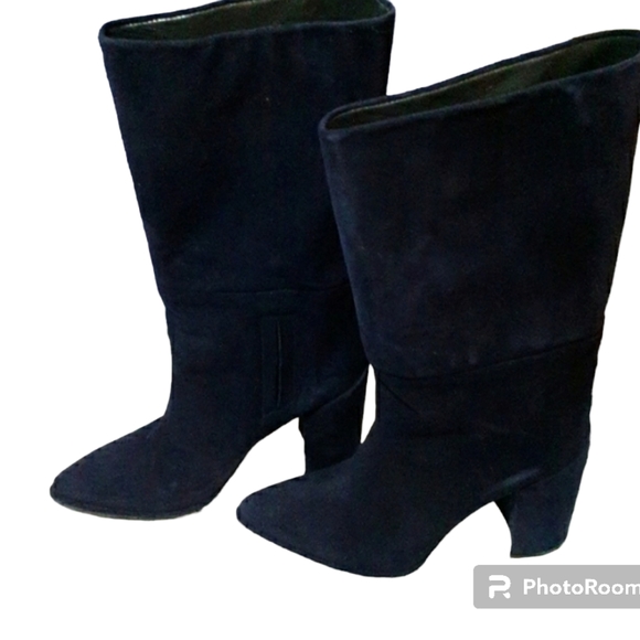 Stuart Weitzman Straighten Nice Blue Suede Boots - Picture 3 of 13